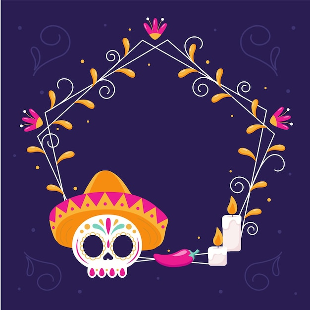 Modèle De Cadre Plat Dia De Muertos