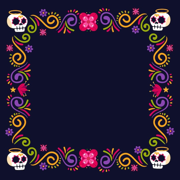 Vecteur gratuit modèle de cadre plat dia de muertos