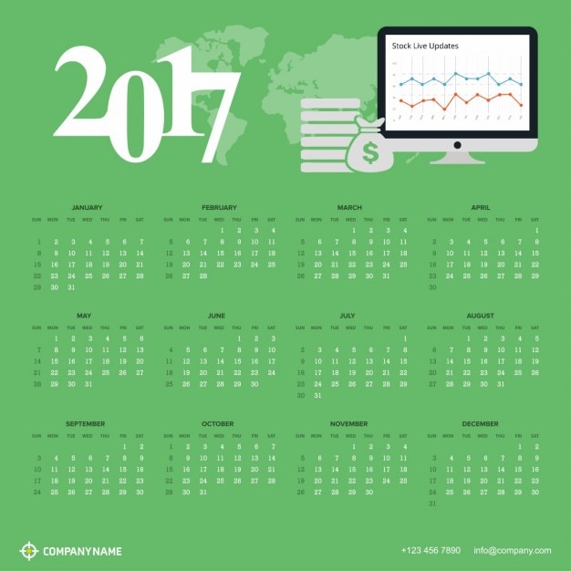 Vecteur gratuit modèle de calendrier 2017 années avec fond coloré moderne