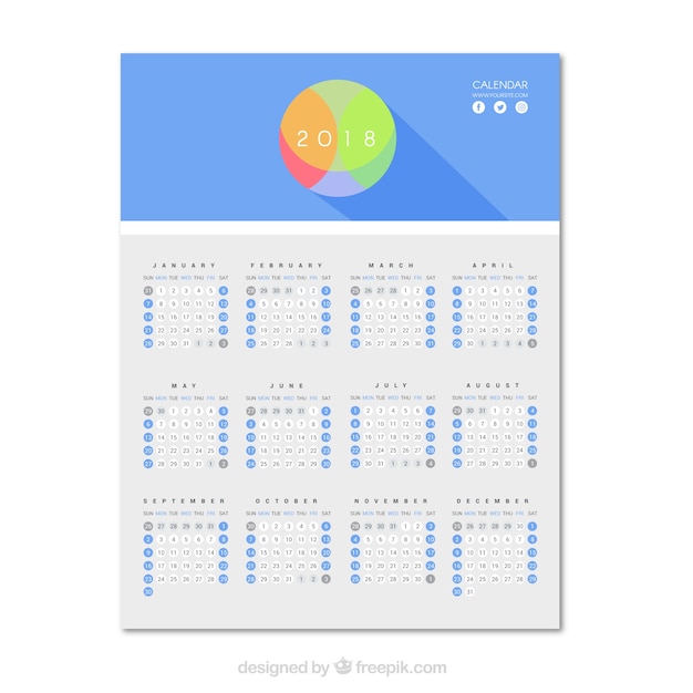 Vecteur gratuit modèle de calendrier 2018