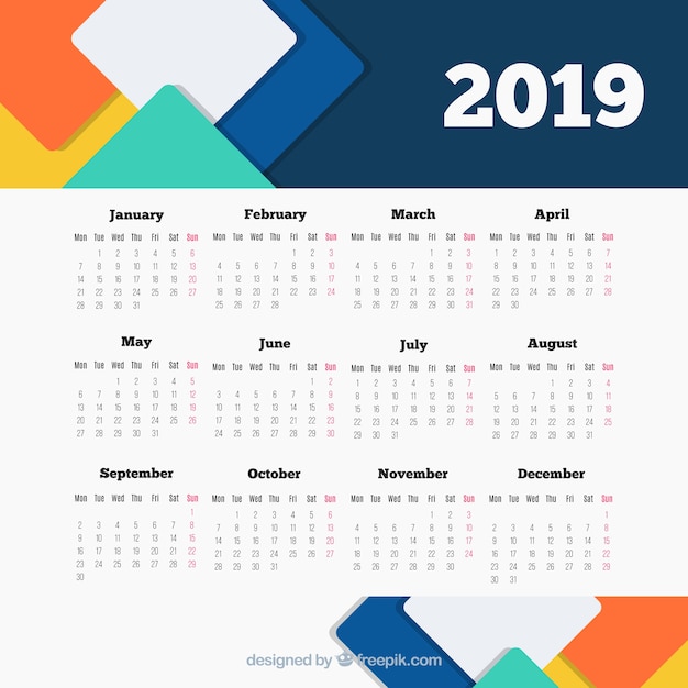 Modèle De Calendrier 2019 Moderne Avec Des Formes Abstraites