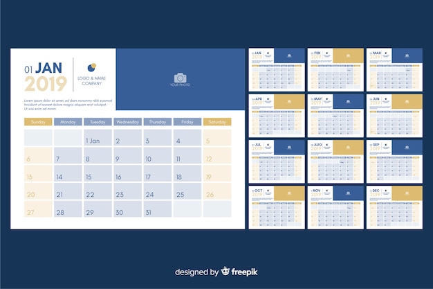 Vecteur gratuit modèle de calendrier 2019