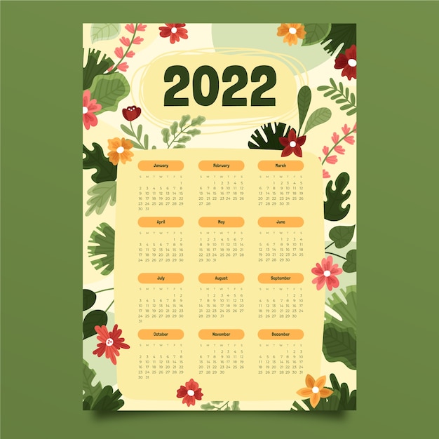 Vecteur gratuit modèle de calendrier 2022 dessiné à la main