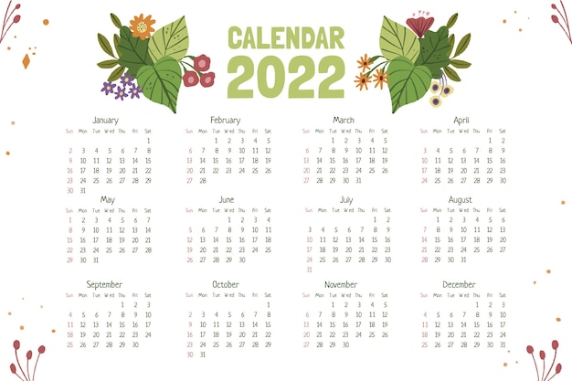 Modèle De Calendrier 2022 Dessiné à La Main