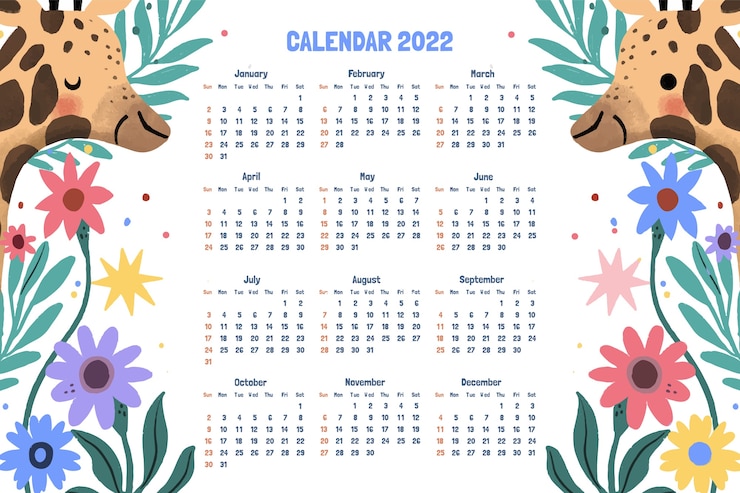 Vecteur gratuit modèle de calendrier 2022 dessiné à la main