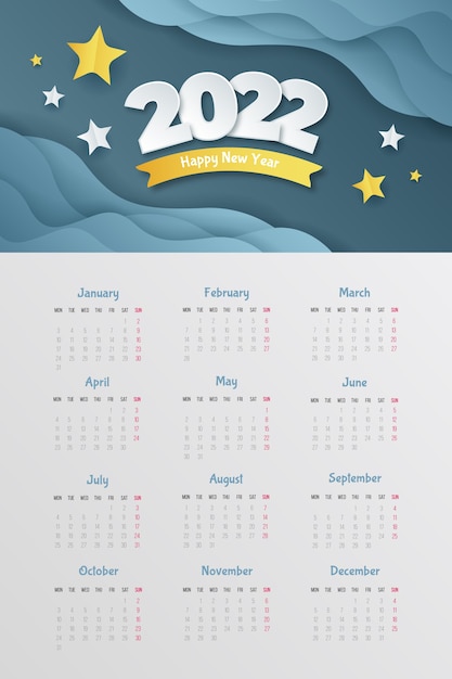 Vecteur gratuit modèle de calendrier 2022 de style papier