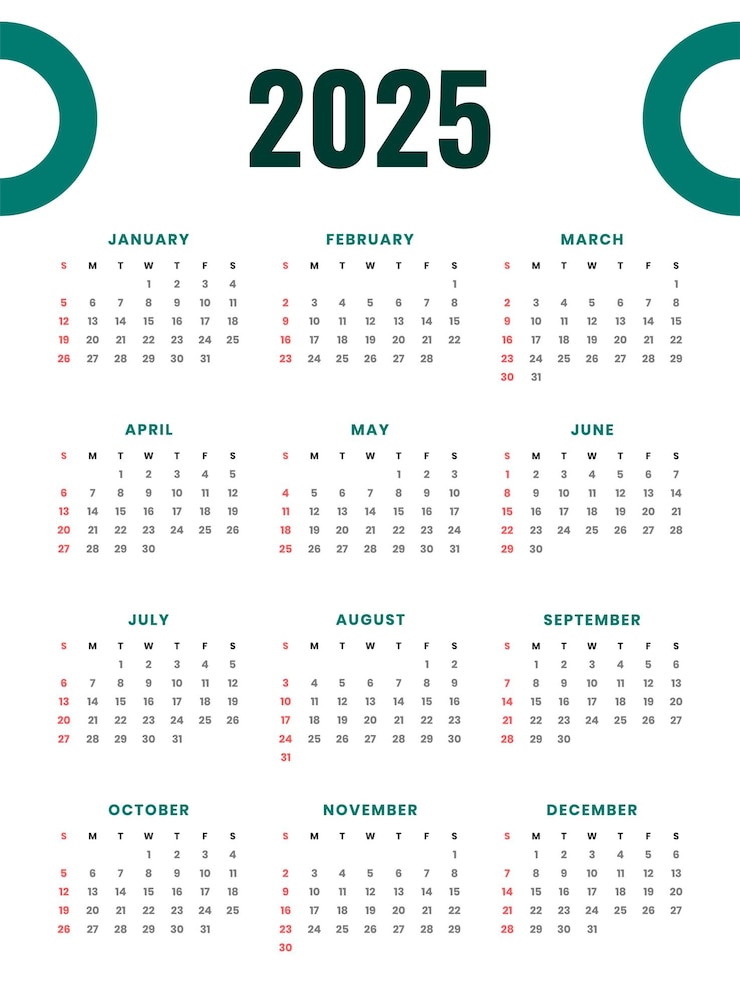 Vecteur gratuit modèle de calendrier 2025 pour les événements et les affaires de la nouvelle année