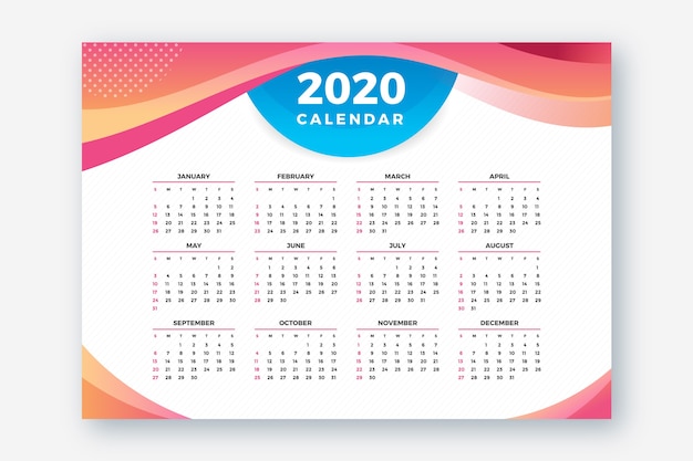 Vecteur gratuit modèle de calendrier abstrait 2020