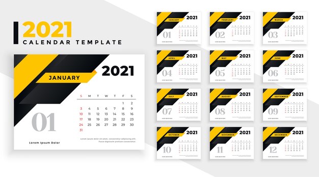 Vecteur gratuit modèle de calendrier abstrait nouvel an jaune