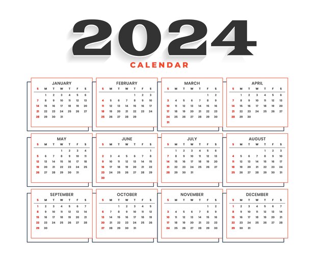 modèle de calendrier d'affaires de style minimal 2024 pour le bureau ou l'utilisation commerciale vectoriel