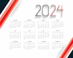 Vecteur gratuit modèle de calendrier anglais moderne 2024 pour une bonne année vectorielle