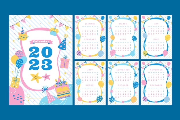 Vecteur gratuit modèle de calendrier d'anniversaire dessiné à la main