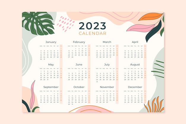 Modèle De Calendrier Annuel 2023 Dessiné à La Main