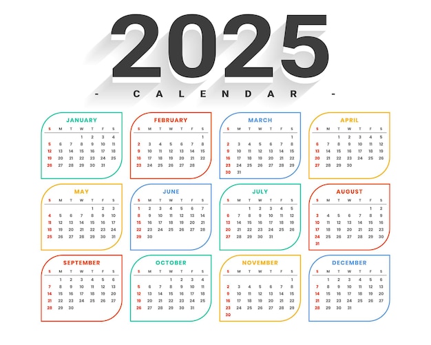 modèle de calendrier annuel coloré 2025 emploi du temps tâche de bureau
