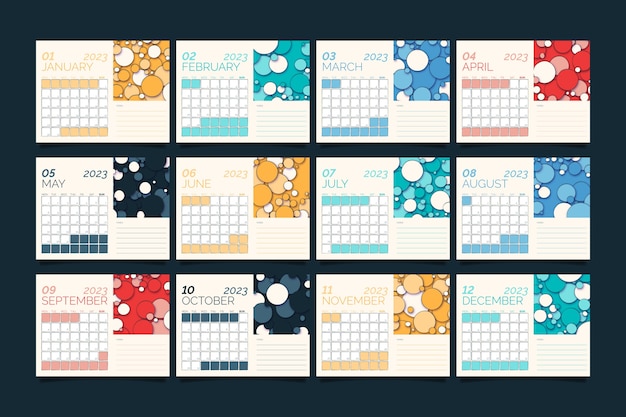 Vecteur gratuit modèle de calendrier annuel dessiné à la main