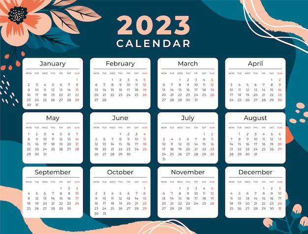 Modèle de calendrier annuel dessiné à la main