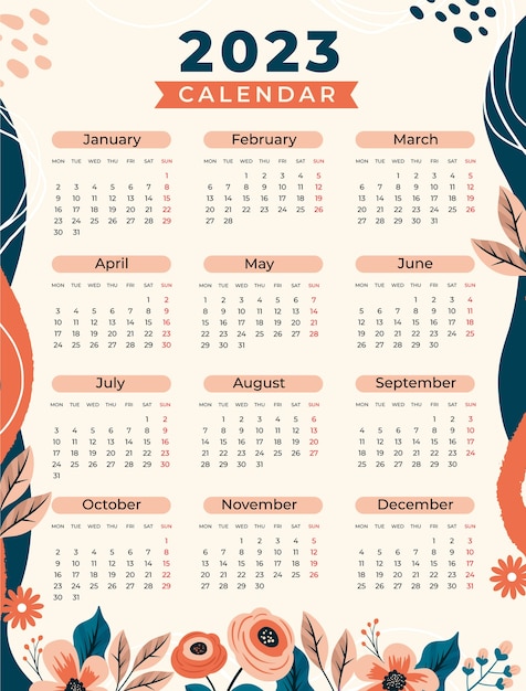 Vecteur gratuit modèle de calendrier annuel dessiné à la main