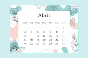 Vecteur gratuit modèle de calendrier annuel dessiné à la main