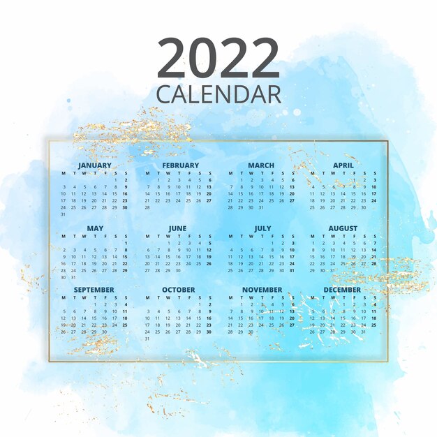 Modèle de calendrier aquarelle 2022