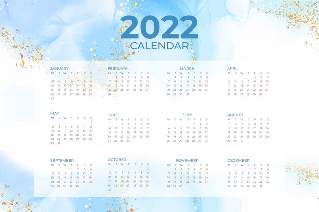 Modèle de calendrier aquarelle 2022