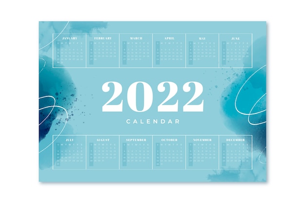 Modèle De Calendrier Aquarelle 2022