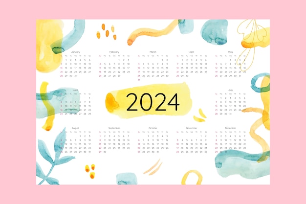 Modèle De Calendrier Aquarelle 2024