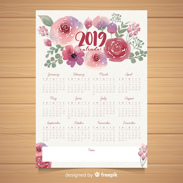 Modèle De Calendrier Aquarelle Floral 2019