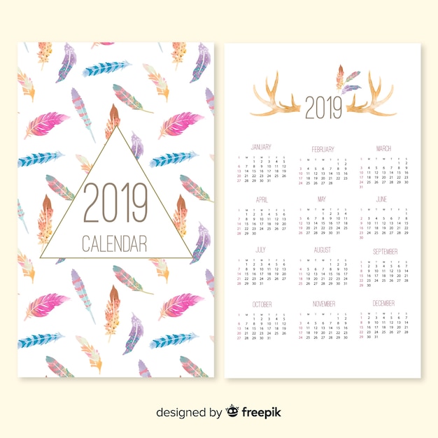 Modèle De Calendrier Belle Aquarelle 2019