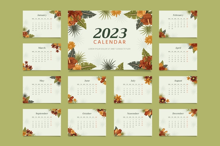 Vecteur gratuit modèle de calendrier de bureau 2023 dessiné à la main