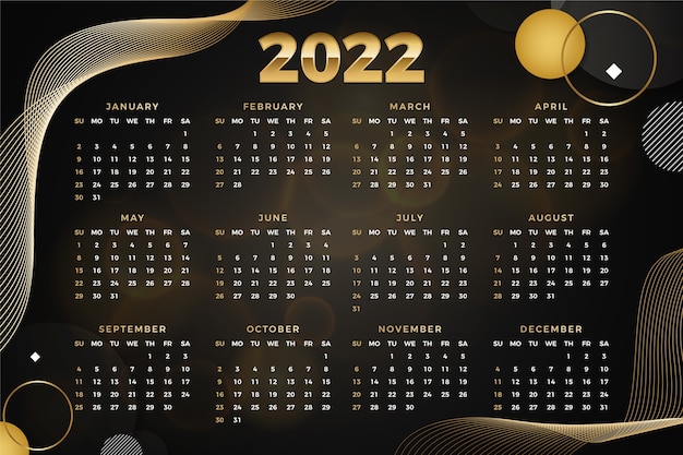 Vecteur gratuit modèle de calendrier dégradé 2022