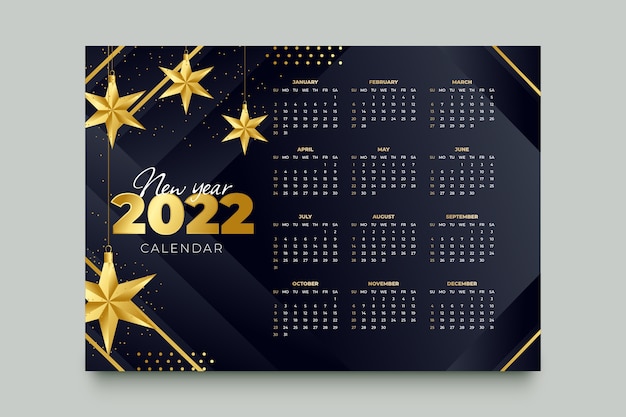 Vecteur gratuit modèle de calendrier dégradé 2022