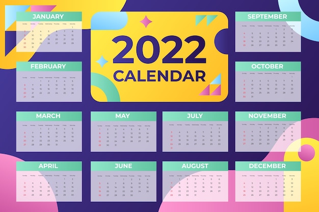 Vecteur gratuit modèle de calendrier dégradé 2022