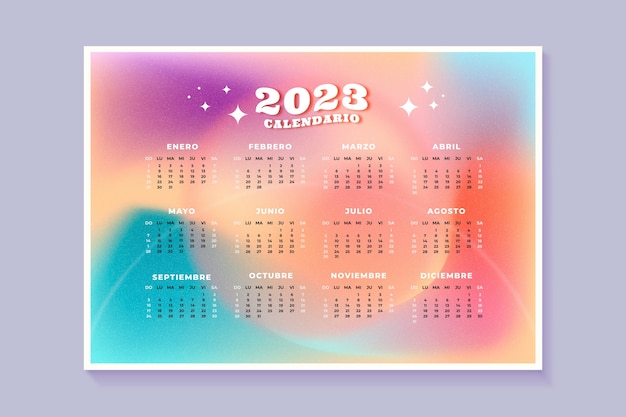 Vecteur gratuit modèle de calendrier dégradé 2023