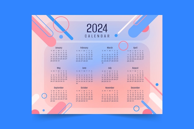 Vecteur gratuit modèle de calendrier dégradé 2024