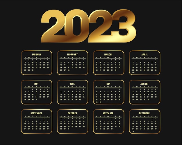 Vecteur gratuit modèle de calendrier doré 2023 pour la conception d'événements annuels