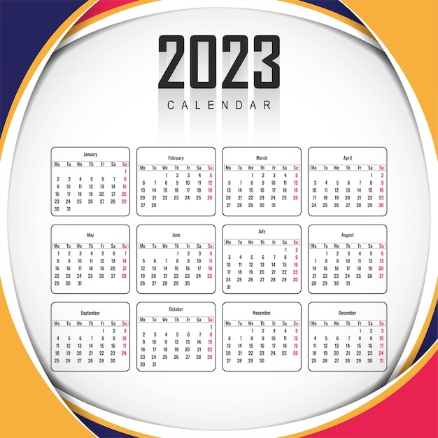 Vecteur gratuit modèle de calendrier du nouvel an 2023 dans la conception de vagues de style commercial