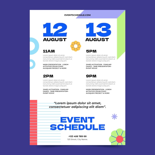 Vecteur gratuit modèle de calendrier d'événements design plat