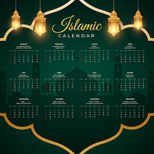 Vecteur gratuit modèle de calendrier islamique dégradé