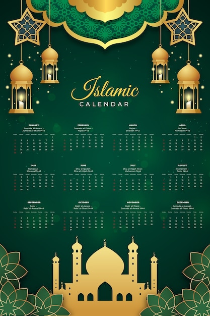 Vecteur gratuit modèle de calendrier islamique dégradé