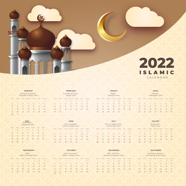 Modèle De Calendrier Islamique Réaliste 2022