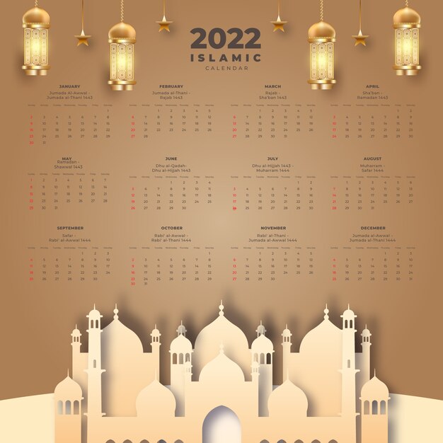 Modèle de calendrier islamique réaliste 2022