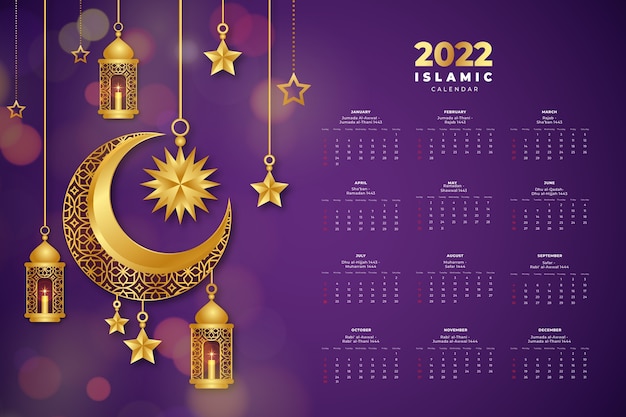 Vecteur gratuit modèle de calendrier islamique réaliste