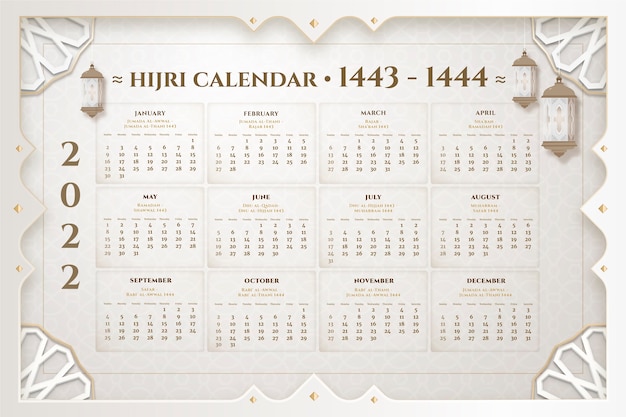 Vecteur gratuit modèle de calendrier islamique réaliste