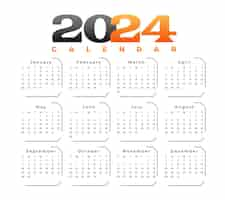 Vecteur gratuit modèle de calendrier mensuel 2024, un vecteur de conception imprimable