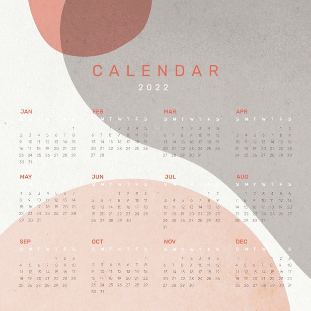 Vecteur gratuit modèle de calendrier mensuel abstrait 2022, ensemble de vecteurs esthétiques