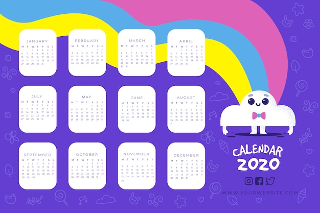 Vecteur gratuit modèle de calendrier mignon 2020