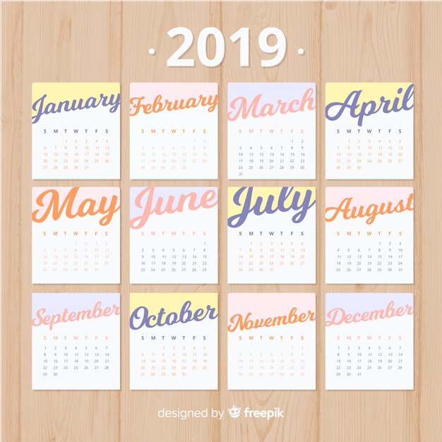 Modèle de calendrier moderne 2019 avec design plat