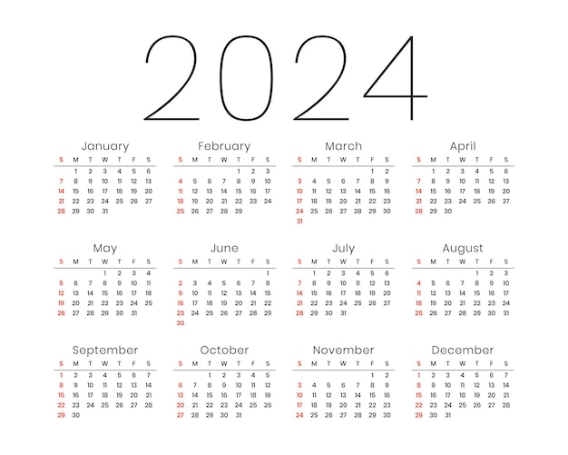 Modèle De Calendrier Moderne Pour La Nouvelle Année 2024 Organise Le Vecteur D'événements Quotidiens