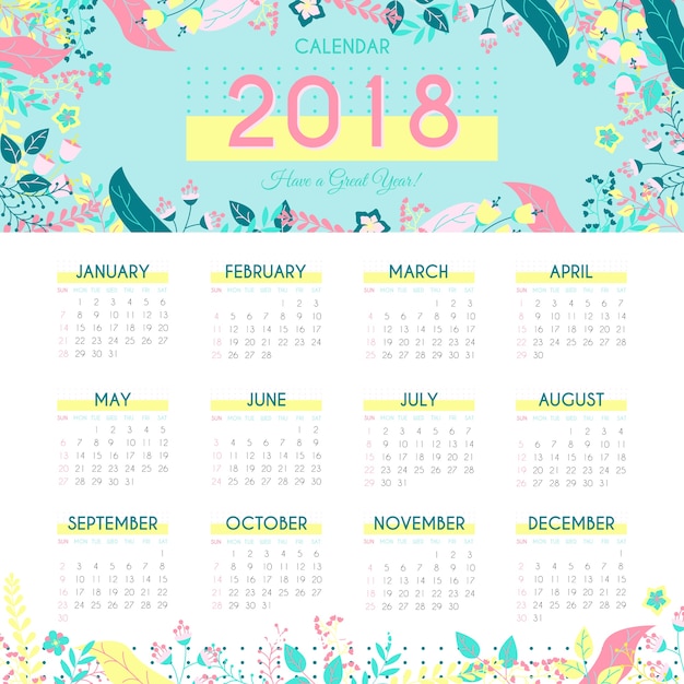 Vecteur gratuit modèle de calendrier nature 2018