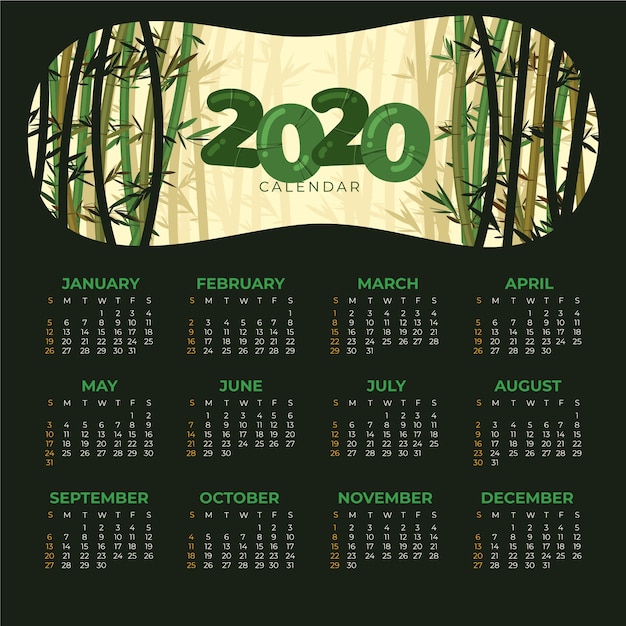 Vecteur gratuit modèle de calendrier nature 2020